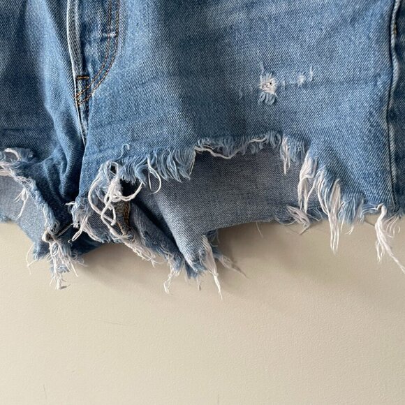 Levi's 501 High Rise Distressed Denim Medium Wash Casual Cutoff Shorts Blue 29 - Picture 6 of 9